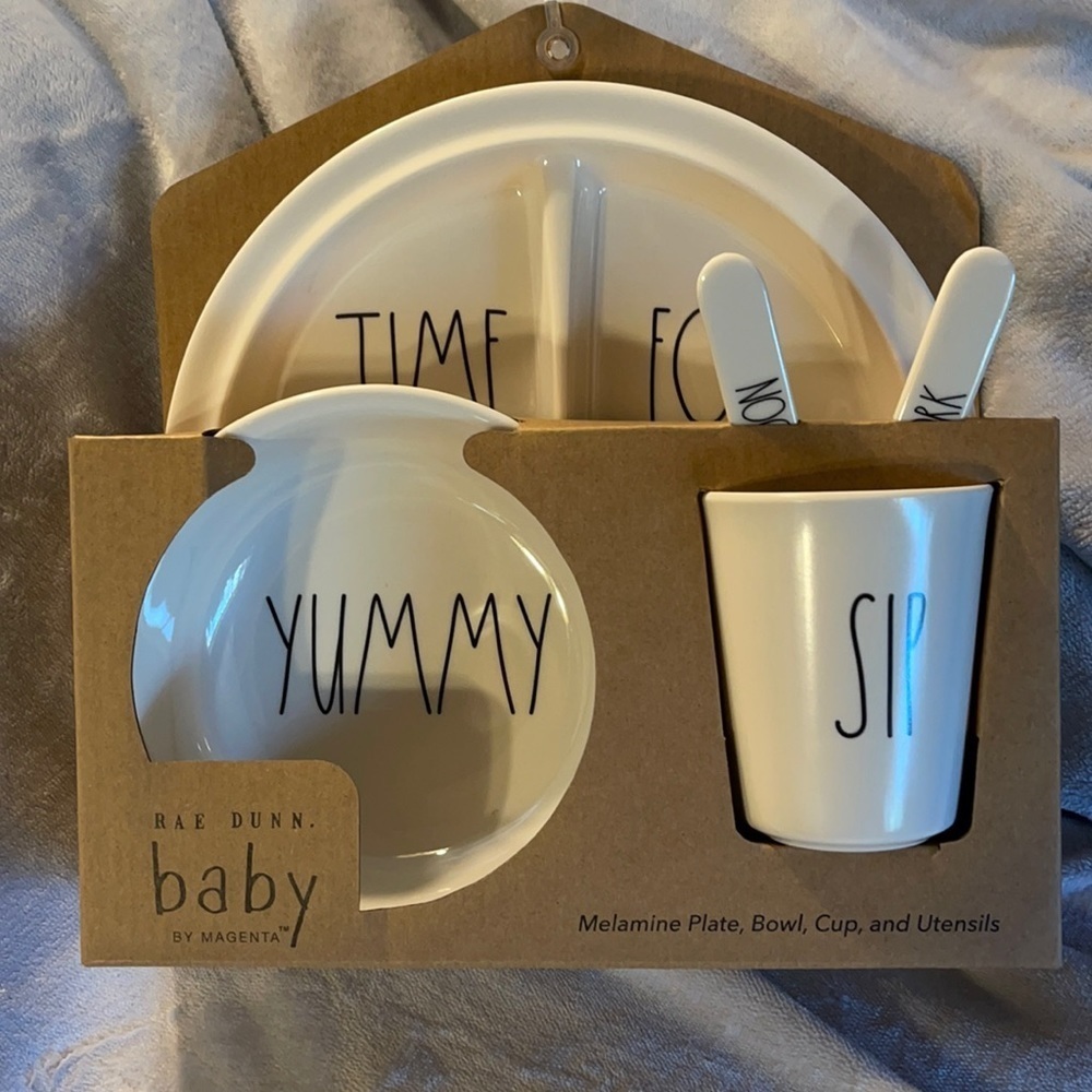 COPY - Rae Dunn Child’s Dishes, Cup, Bowl, Silverware 5pc